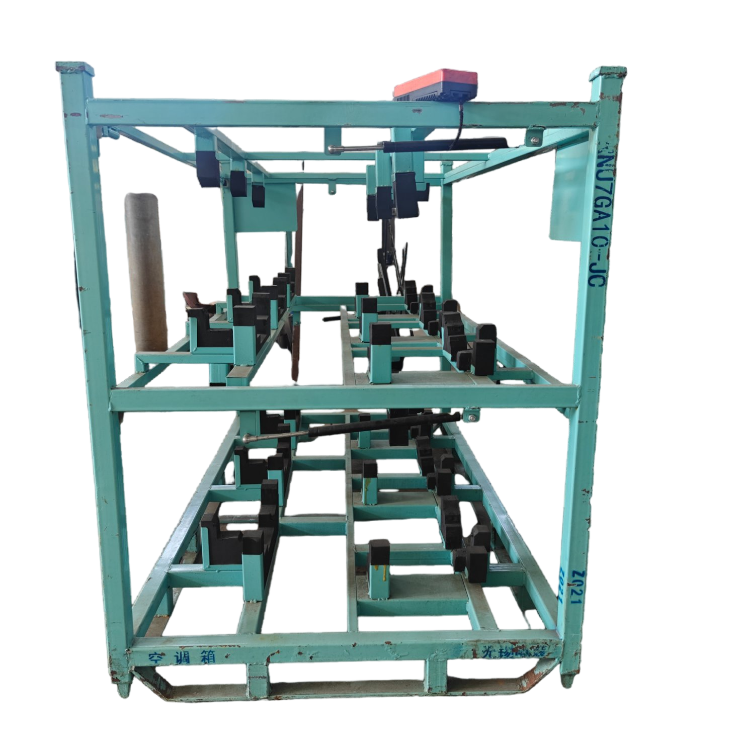 Frame in acciaio robusti con fodere di plastica e parti specifiche del trasporto.